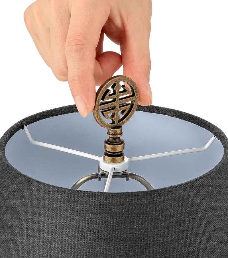 Qc Lamp Finials - 2 Packs, Chinoiserie Design Lamp Finial for Table lamps and Floor Lamps, Solid Metal Lamp Toppers Screw On Cap, Decorative Lamp Shades Top Nut, Oriental Lamp Shade Knob, Antique Brass - Image 2
